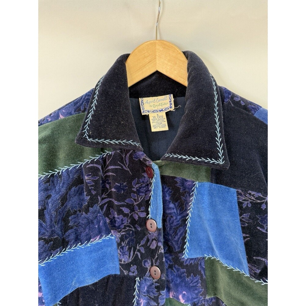 Vtg April Cornell Velvet Patchwork Jacket S Boho Quilted Artsy Granola Core - Picture 7 of 10